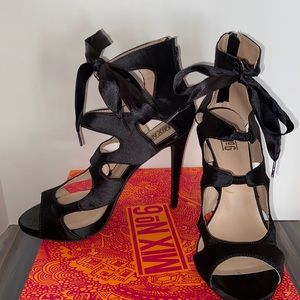 Black Satin Dress Heels that Tie